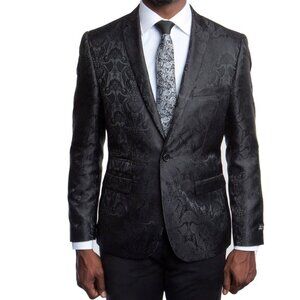 Black Paisley Notch Lapel Men's Jacket